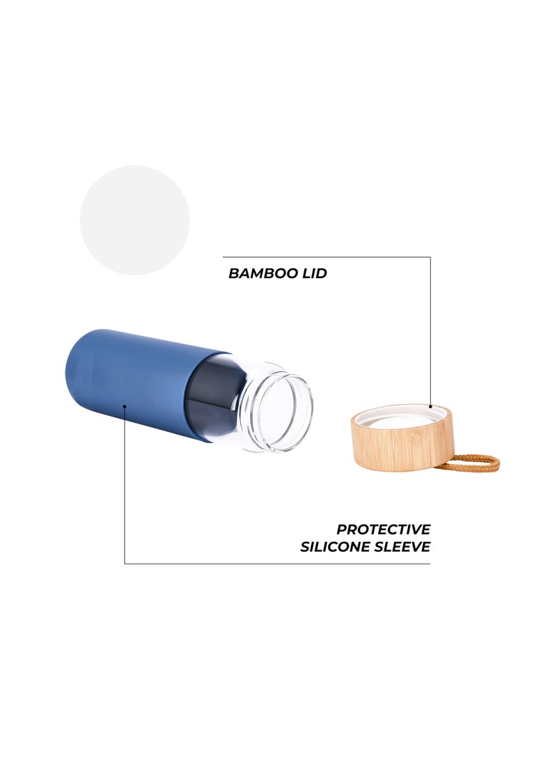 Excefore Glass Water Bottle, 500ML Gym Drinking Bottles with Slip Resistant Silicone Sleeve and Leak Proof Bamboo Lid, Clear Sports Bottle Made of Borosilicate Glass, Blue  - Image 5