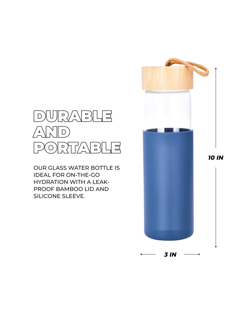 Excefore Glass Water Bottle, 500ML Gym Drinking Bottles with Slip Resistant Silicone Sleeve and Leak Proof Bamboo Lid, Clear Sports Bottle Made of Borosilicate Glass, Blue  - Image 3