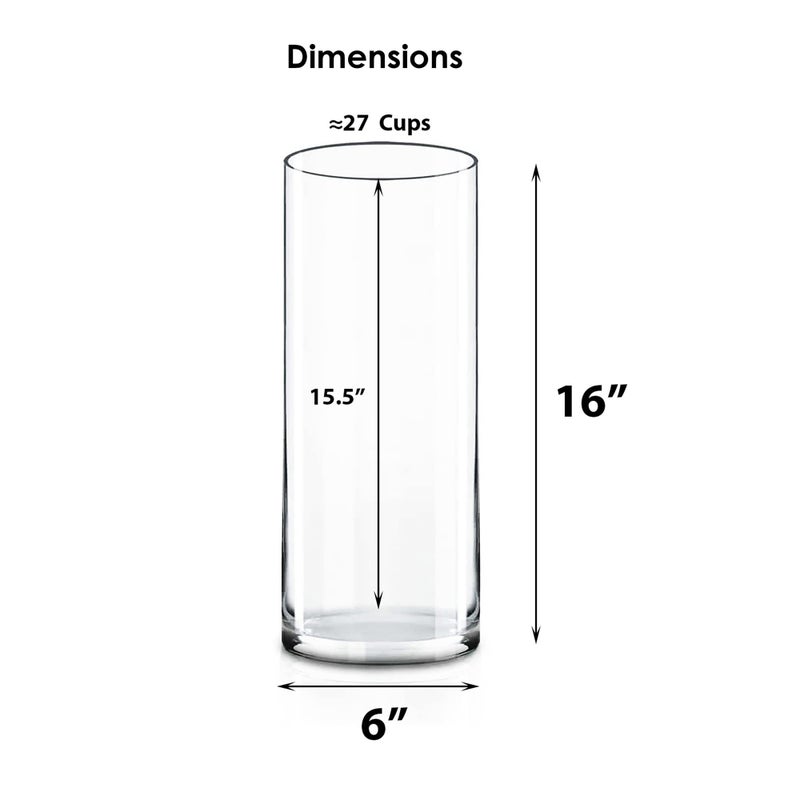 CYS EXCEL Cylinder Clear Glass Vase (H-16" D-6") | Multiple Size Choices Glass Flower Vase Centerpieces | Hurricane Floating Candle Holder Vase - Image 4