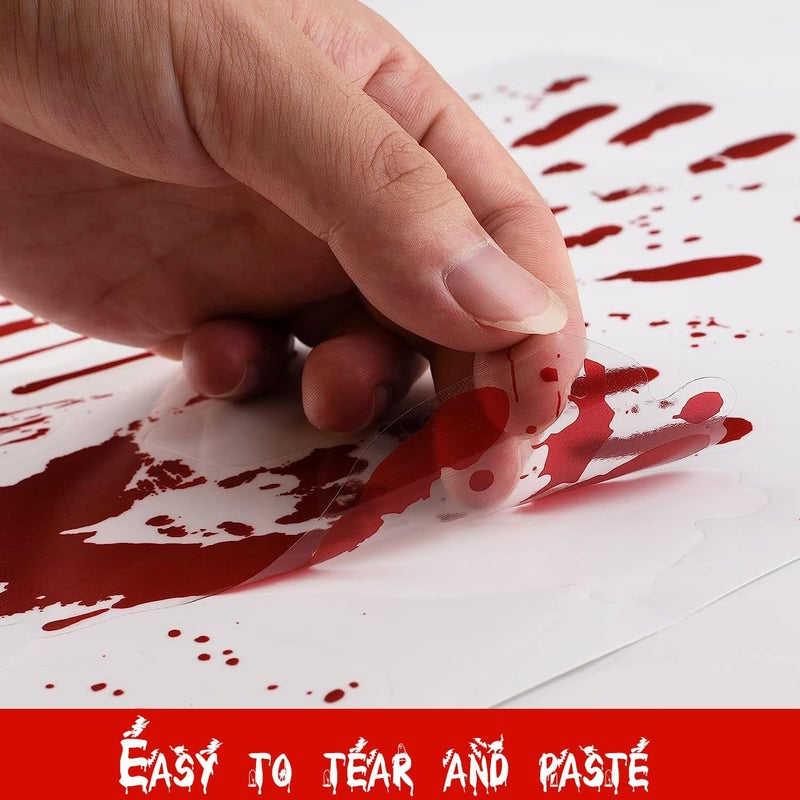 KOSIMI Halloween Decorations  8 Sheet/95Pcs Halloween Bloody Handprint Footprint Wall Decal Floor Clings  Horror Handprint Home PVC Halloween Decoration Window Stickers - Image 5