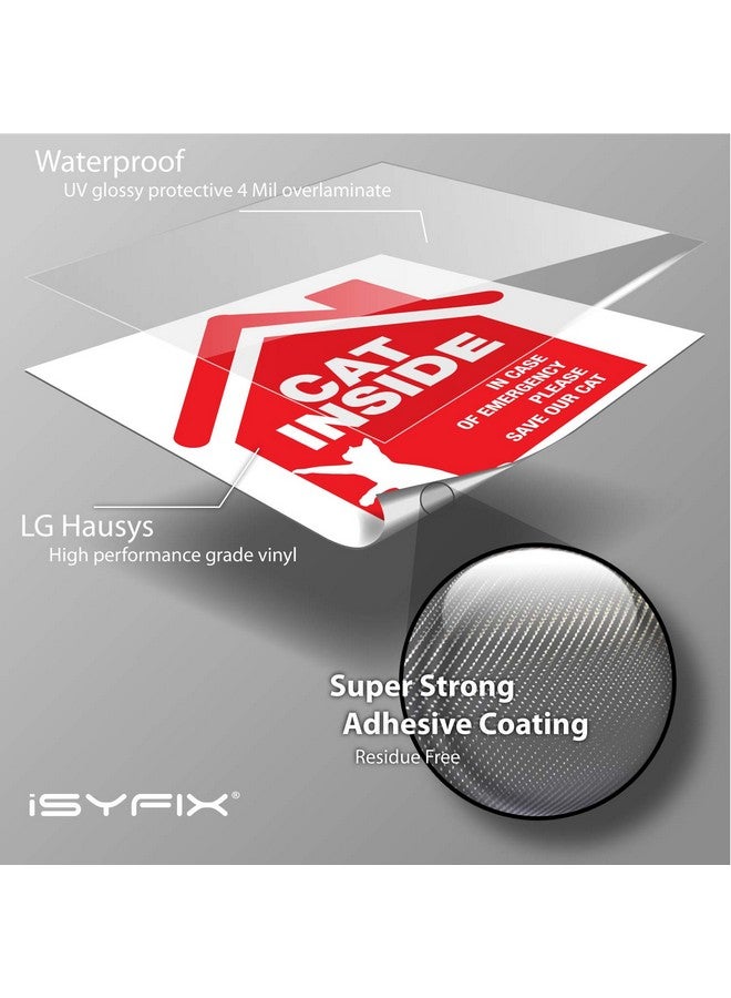 iSYFIX iSYFIX Cat Inside Alert Signs Stickers - 4 Pack 5x5 Inch - Premium Self-Adhesive Vinyl, Laminated for Ultimate UV, Weather, Scratch, Water and Fade Resistance, Indoor and Outdoor Red  - Image 3