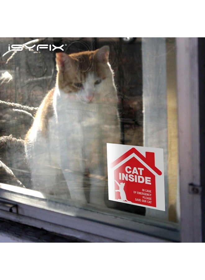 iSYFIX iSYFIX Cat Inside Alert Signs Stickers - 4 Pack 5x5 Inch - Premium Self-Adhesive Vinyl, Laminated for Ultimate UV, Weather, Scratch, Water and Fade Resistance, Indoor and Outdoor Red  - Image 5
