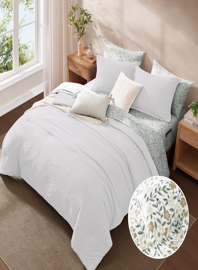 Monbix Queen Comforter Set - 7 Pieces White Prewashed Bed in a Bag Queen Bedding Sets with Comforters, All Seasons Down Alternative Comforter Bed Set with Sheets, Pillowcases & Shams - Image 5