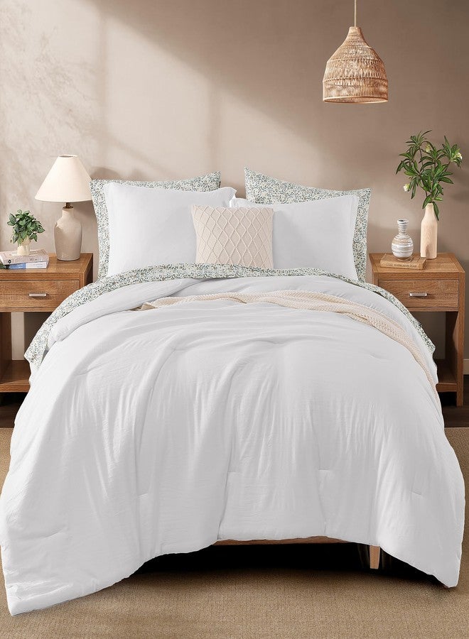 Monbix Queen Comforter Set - 7 Pieces White Prewashed Bed in a Bag Queen Bedding Sets with Comforters, All Seasons Down Alternative Comforter Bed Set with Sheets, Pillowcases & Shams - Image 1