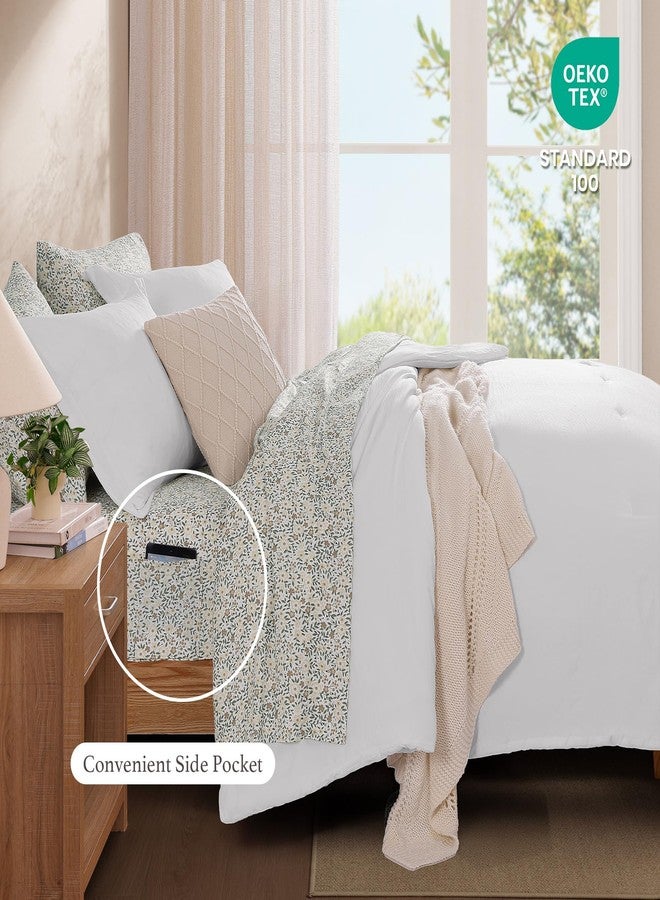 Monbix Queen Comforter Set - 7 Pieces White Prewashed Bed in a Bag Queen Bedding Sets with Comforters, All Seasons Down Alternative Comforter Bed Set with Sheets, Pillowcases & Shams - Image 3