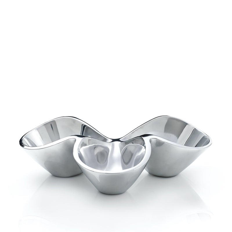 nambe Bella Triple Condiment Server  3 Part Divided Serving Tray for Condiments Dips Appetizers and Snacks  Made of Metal Alloy  Designed by Steve Cozzolino