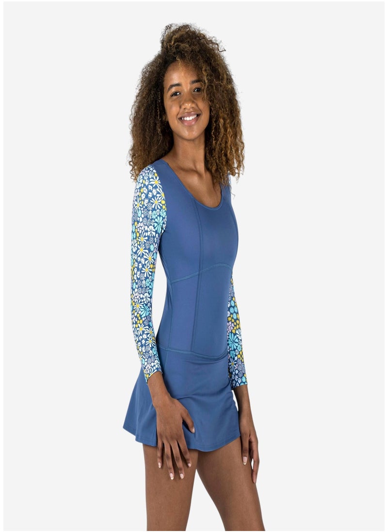 NABAIJI NABAIJI by DECATHLON, Girls' 1-Piece Swimsuit Audrey Long Sleeves Blue Pantai  - Image 1