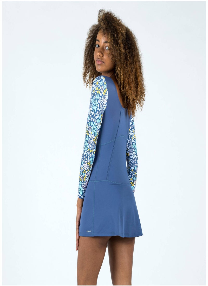 NABAIJI NABAIJI by DECATHLON, Girls' 1-Piece Swimsuit Audrey Long Sleeves Blue Pantai  - Image 4