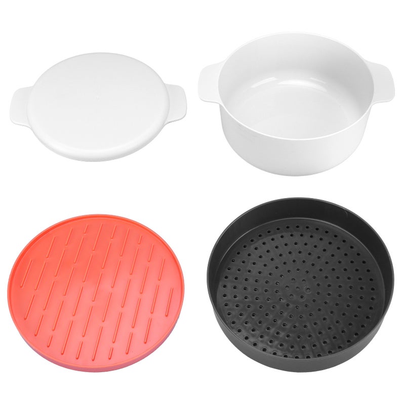 Microwave Lunch Box: 3-Piece Stackable Plastic Set - Heat-Resistant Handles, Dishwasher Safe Stew Steam Fry Pot for Office Home Quick Meal Prep - Image 1