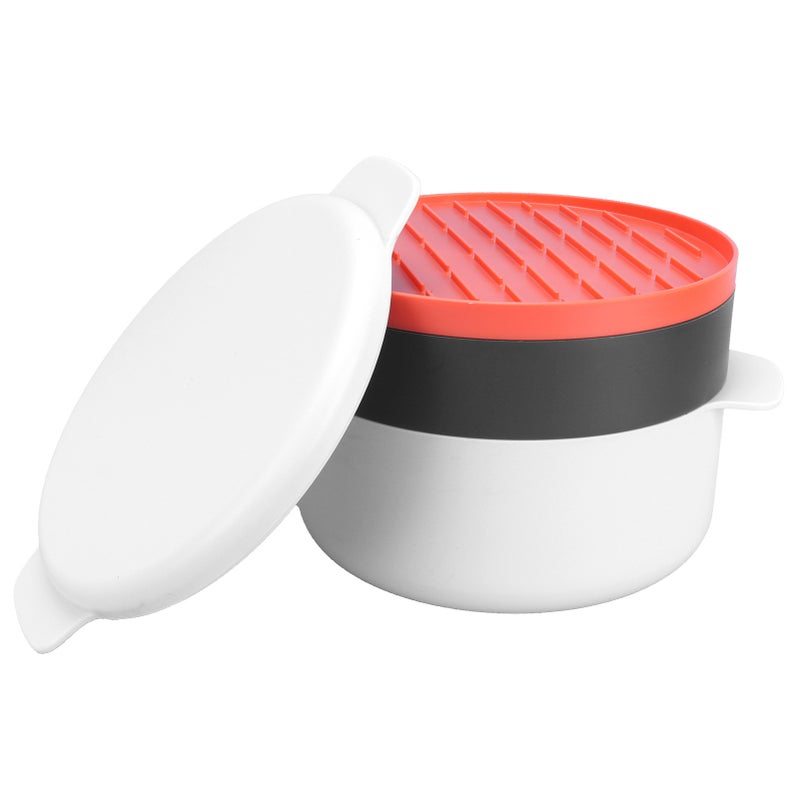 Microwave Lunch Box: 3-Piece Stackable Plastic Set - Heat-Resistant Handles, Dishwasher Safe Stew Steam Fry Pot for Office Home Quick Meal Prep - Image 2