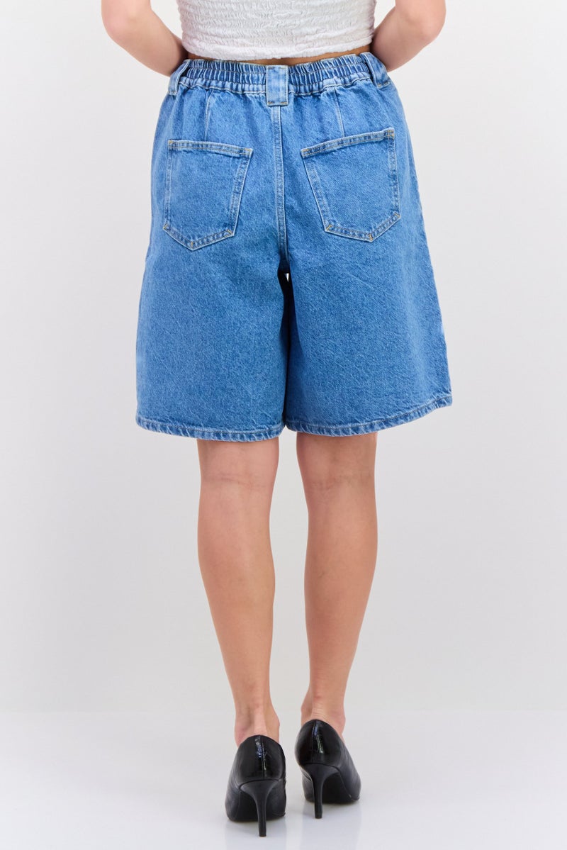 NAH/ Studio Women Regular Fit Washed Denim Shorts, Blue - Image 3