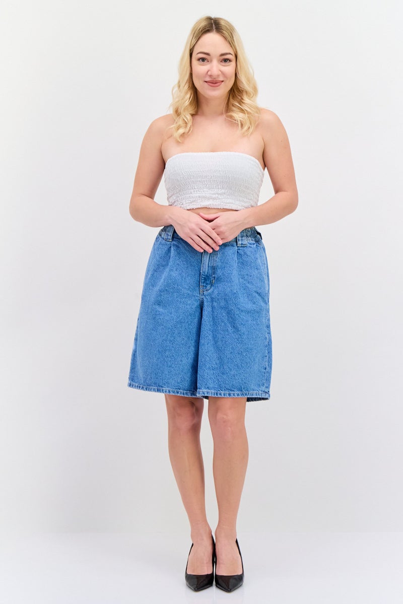 NAH/ Studio Women Regular Fit Washed Denim Shorts, Blue - Image 4