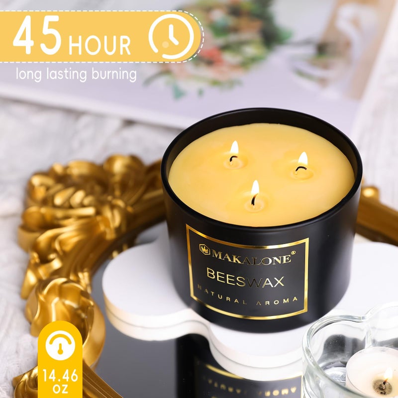 MAKALONE 3 Wick Beeswax Jar Candle - 42 Hour Long Lasting Burn,Natural Air Purifying Candle,Non-Toxic,Smokeless Beeswax Candles in Glass Jar for Home Fragrance,Yoga Relaxation & Home Decor Ambience & Gift - Image 2