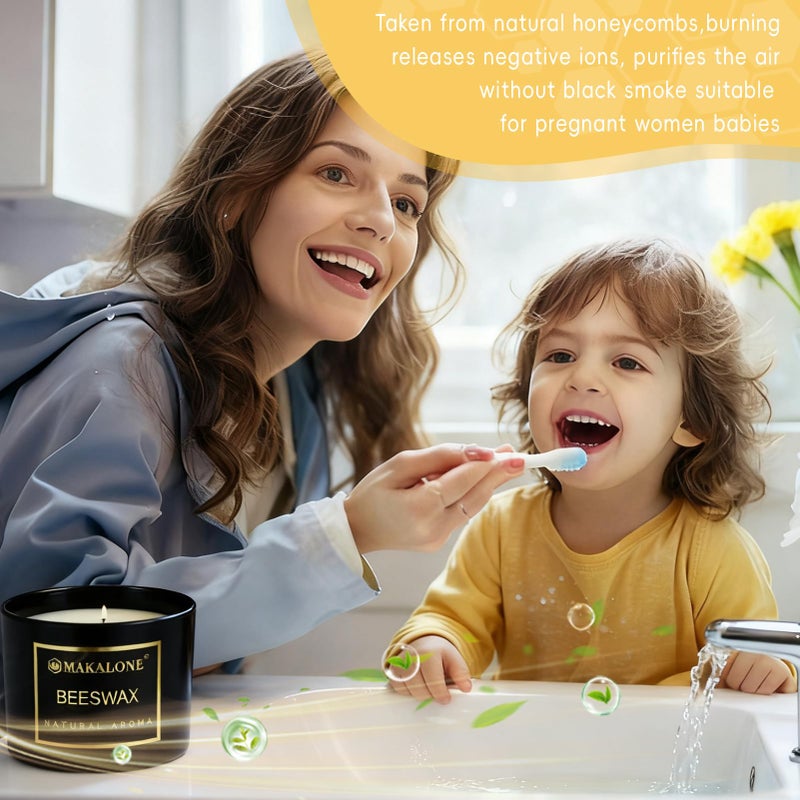 MAKALONE 3 Wick Beeswax Jar Candle - 42 Hour Long Lasting Burn,Natural Air Purifying Candle,Non-Toxic,Smokeless Beeswax Candles in Glass Jar for Home Fragrance,Yoga Relaxation & Home Decor Ambience & Gift - Image 5