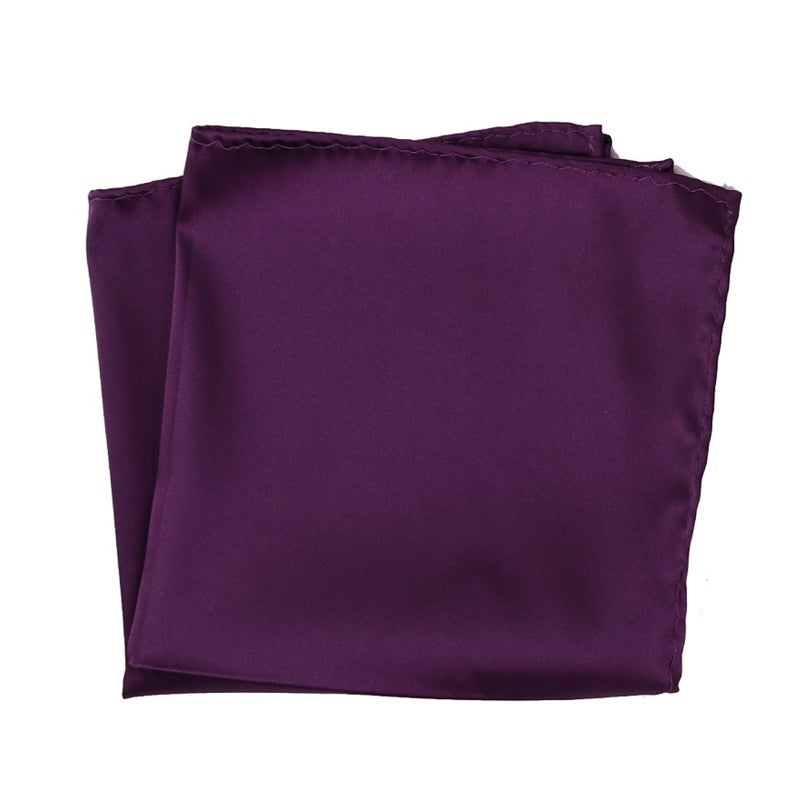 Men's pocket square 12 inch polyester silk solid color handkerchief  Dark Purple - Image 1