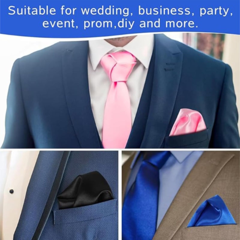 Men's pocket square 12 inch polyester silk solid color handkerchief  Dark Purple - Image 2