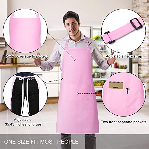 Jubatus 2 Pack Bib Aprons with 2 Pockets Cooking Chef Kitchen Apron for Women Men, Pink - Image 2
