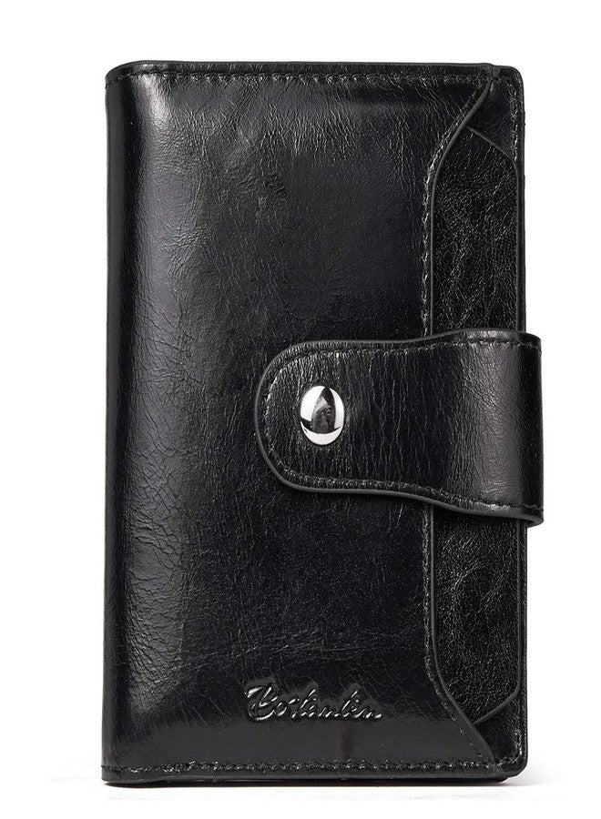 BOSTANTEN Women Leather Wallet RFID Blocking Small Bifold Zipper Pocket Wallet Card Case Purse with ID Window, 1-black, small 4.72" x 3.93" x 0.78", Rfid Wallet - Image 1