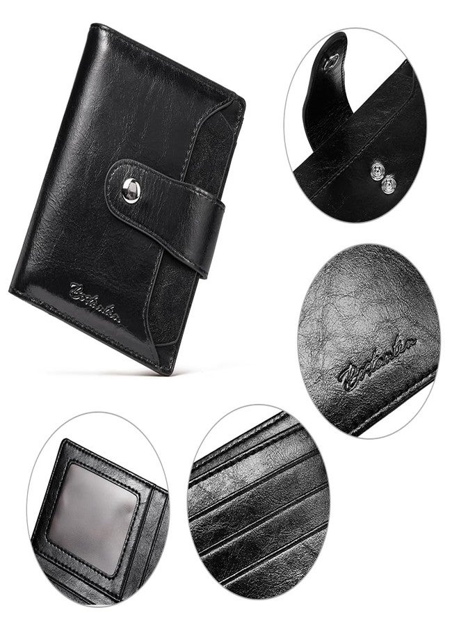 BOSTANTEN Women Leather Wallet RFID Blocking Small Bifold Zipper Pocket Wallet Card Case Purse with ID Window, 1-black, small 4.72" x 3.93" x 0.78", Rfid Wallet - Image 5