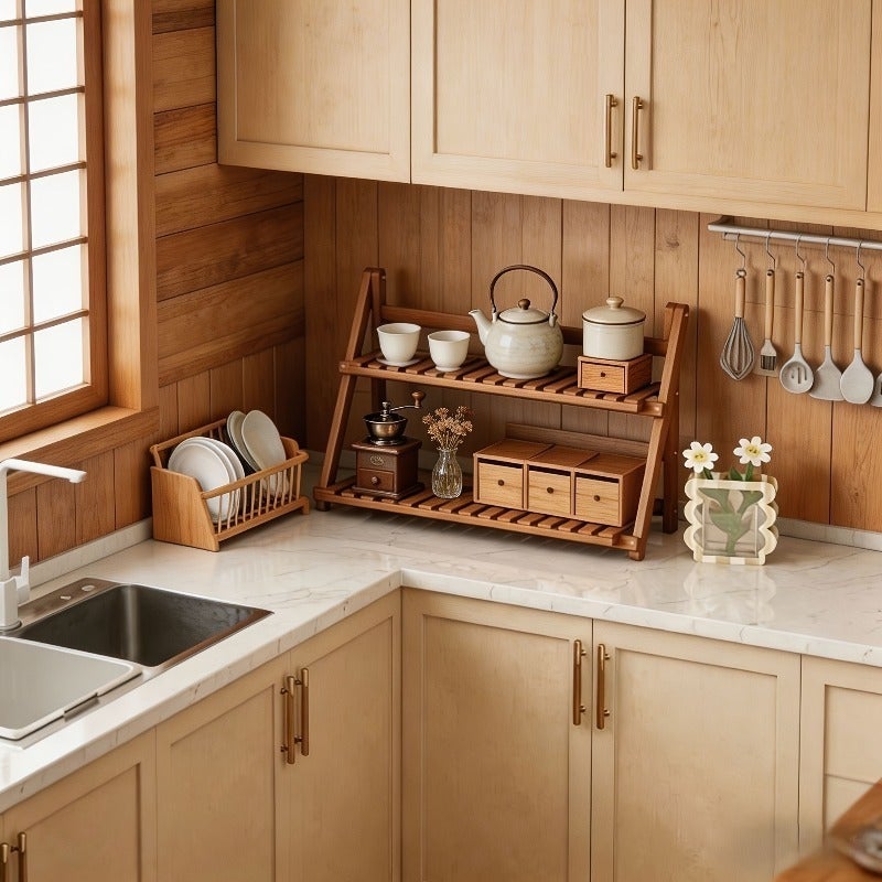 Vertical Multi-Layer Multifunctional Storage Rack, for Organizing Small Kitchen Spices, Tea Sets, and Coffee Utensils, Combining Display and Storage Functions. An Essential Tidy Item for Kitchen Countertops, Dining Areas, Balconies, and Tea Corners - Image 3