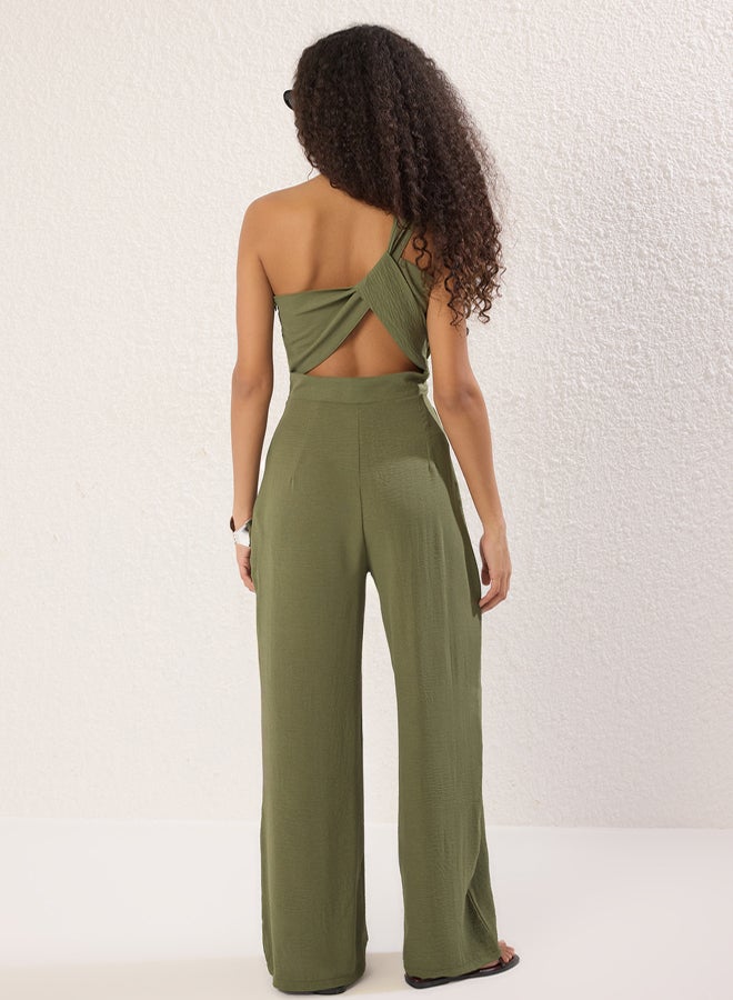 trendyol Khaki Belted Wide Leg Jumpsuit - Image 4