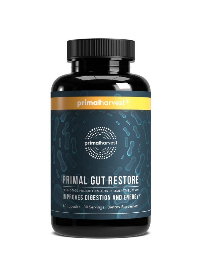Primal Harvest Restore For Gut Health Primal Gut Restore W/Postbiotics Prebiotics And Probiotics For Women And Men 60 Ct Digestion Colon Cleanse Immunity Support Helps Leaky Gut Repair  - Image 1