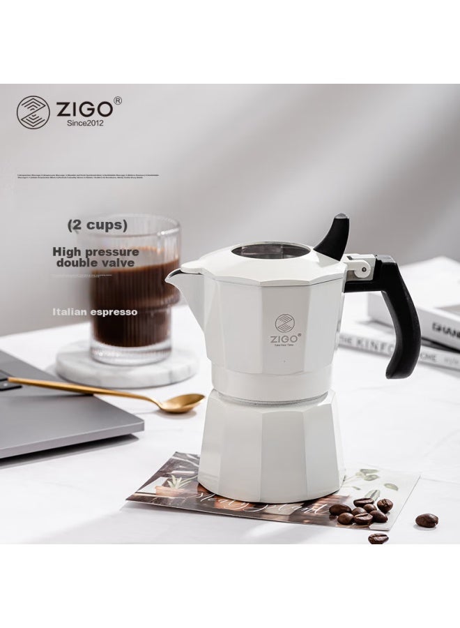 Zigo Dual-valve Moka Pot Coffee Maker For Home Use, Italian-style Coffee Pot With 2 Cups Capacity, Dual-valve 2-cup White - Image 1
