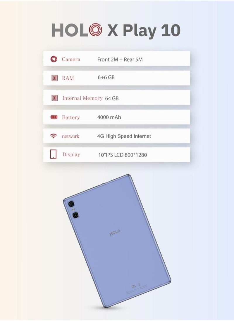 HOLO - Tablet X Play 10 H3 10.1-inch Dual SIM, 64 GB Rom, 12 GB RAM, 4000 mAh, With Cover Blue, 5G LTE - Image 1