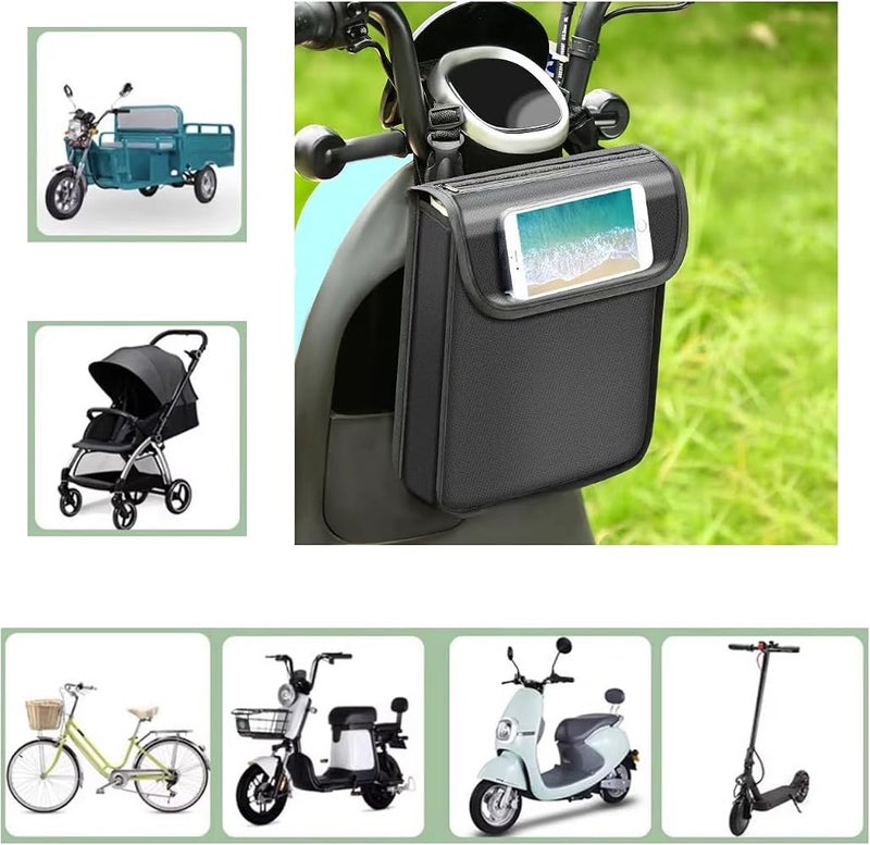 SquEqu Electric Scooter Bag Storage Pouch Handlebar Attachement Large Capacity with Waterproof Phone Holder Pocket Front Hanging Bags Organizer for Bike Handle Bar eBike Motorcycle Bicycle Escooter - Image 3