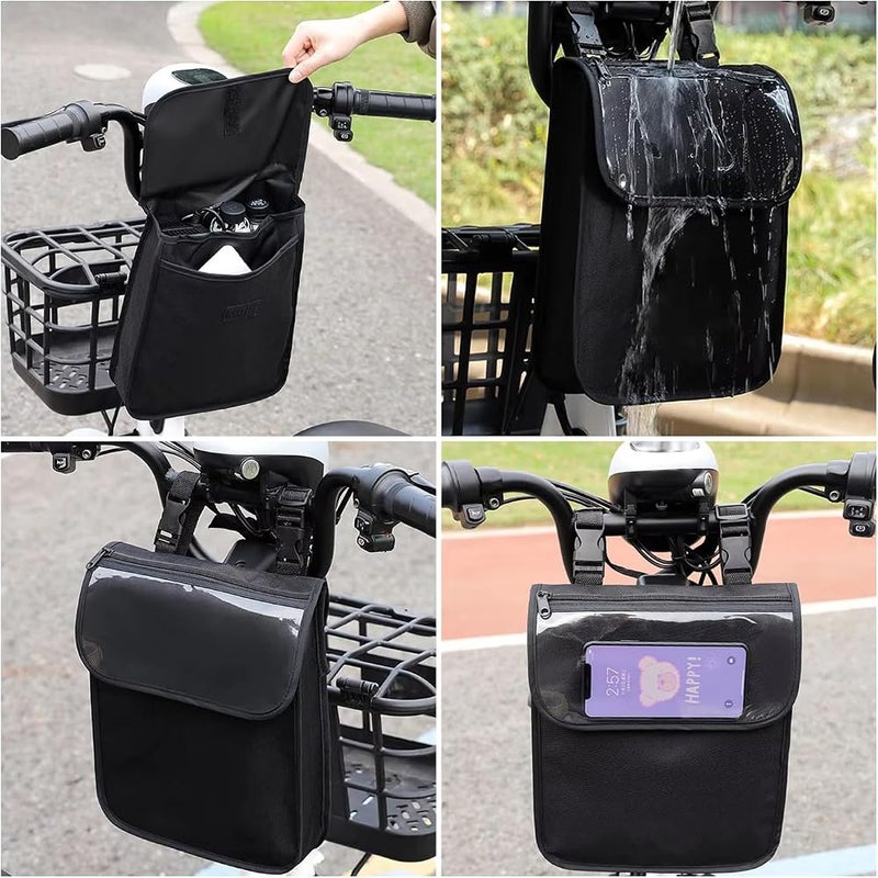 SquEqu Electric Scooter Bag Storage Pouch Handlebar Attachement Large Capacity with Waterproof Phone Holder Pocket Front Hanging Bags Organizer for Bike Handle Bar eBike Motorcycle Bicycle Escooter - Image 5