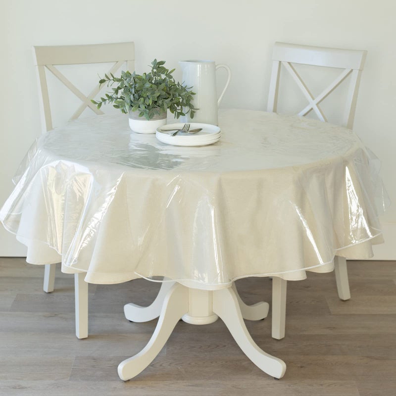 Benson Mills Heavy Duty Crystal Clear Plastic 100% Waterproof Tablecloth Protector, Vinyl PVC Round Table Cloth, Oil Spill Proof Wipe Clean Table Cover for Dining Tables (70" Round) - Image 3