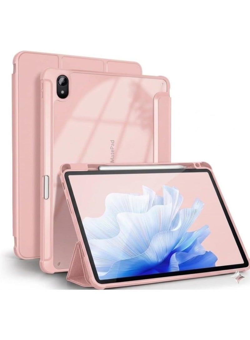 Shockproof Tablet Case Compatible with Huawei MatePad SE 11 inch 2024, Slim Trifold PU Shockproof Case with Pencil Holder pink