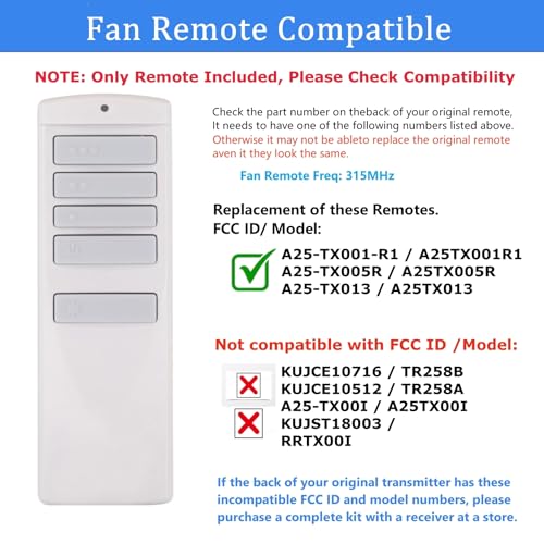 UBORSY Replacement Remote for Harbor Breeze Ceiling Fan Remote Control, Light Dimmer 3-Speed Wall Mount for A25-TX001-R1, A25-TX005R, A25-TX013, ZJF-RT01A,315MHz(Remote Only) - Image 2