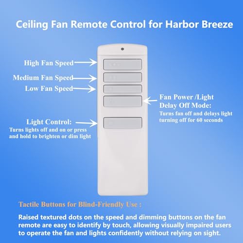 UBORSY Replacement Remote for Harbor Breeze Ceiling Fan Remote Control, Light Dimmer 3-Speed Wall Mount for A25-TX001-R1, A25-TX005R, A25-TX013, ZJF-RT01A,315MHz(Remote Only) - Image 4