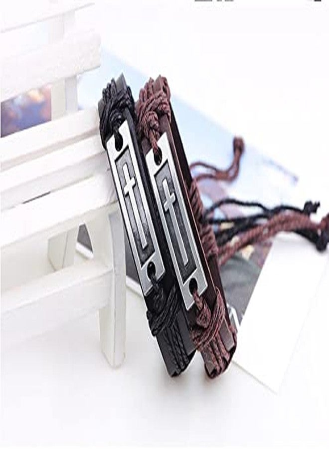FORUBUS WWJD Leather Bracelet, Religious What Would Jesus Do Strand Bracelet for Women Men Religious Guide Gift, Go to Church Pray Baptism Jewelry - Image 3