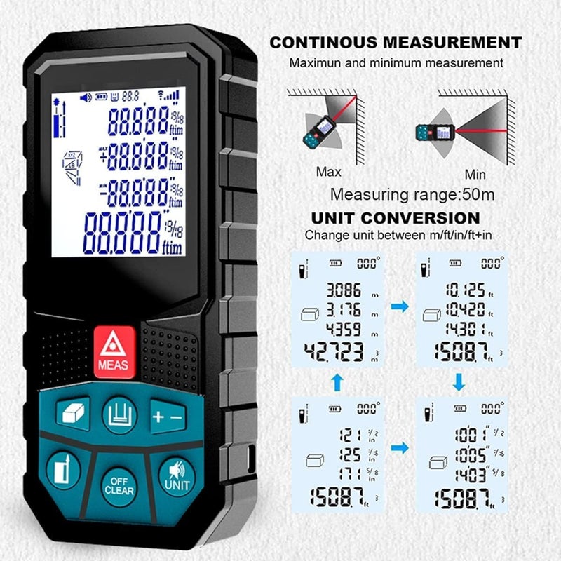 Real Instruments Professional Laser Distance Measurer Laser Distance Meter Laser Measuring Device Compact Laser Distance Meter Waterproof Level 50 Meter LDM Laser Range Finder LDM-50 (LDM-09) - Image 3