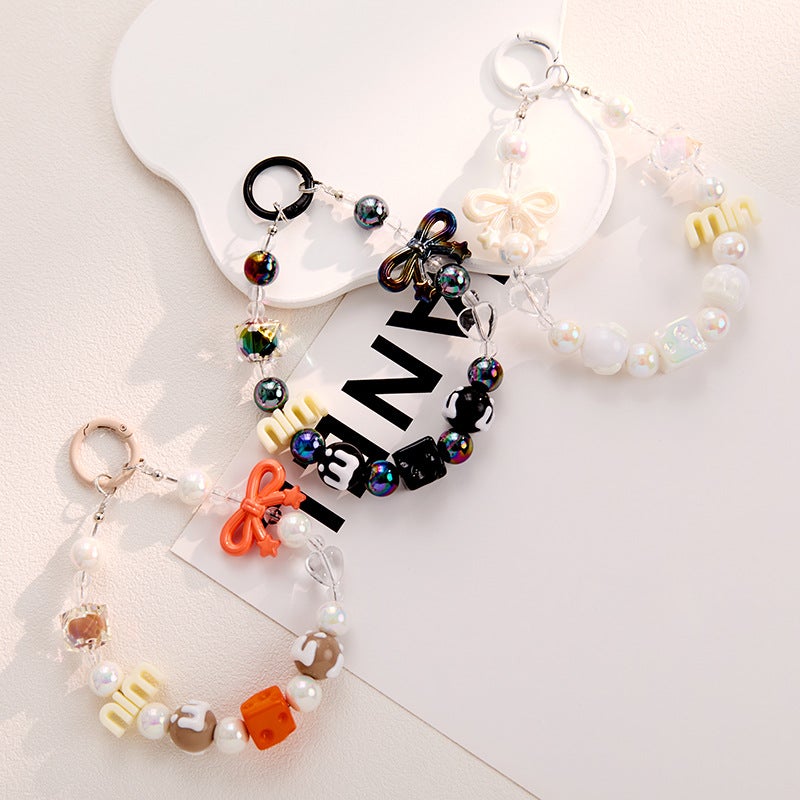 New Xiaohongshu Same Style Min Letter Beaded Mobile Phone Chain Keychain Pendant Bag Small Accessories Small Gifts Wholesale - Image 2