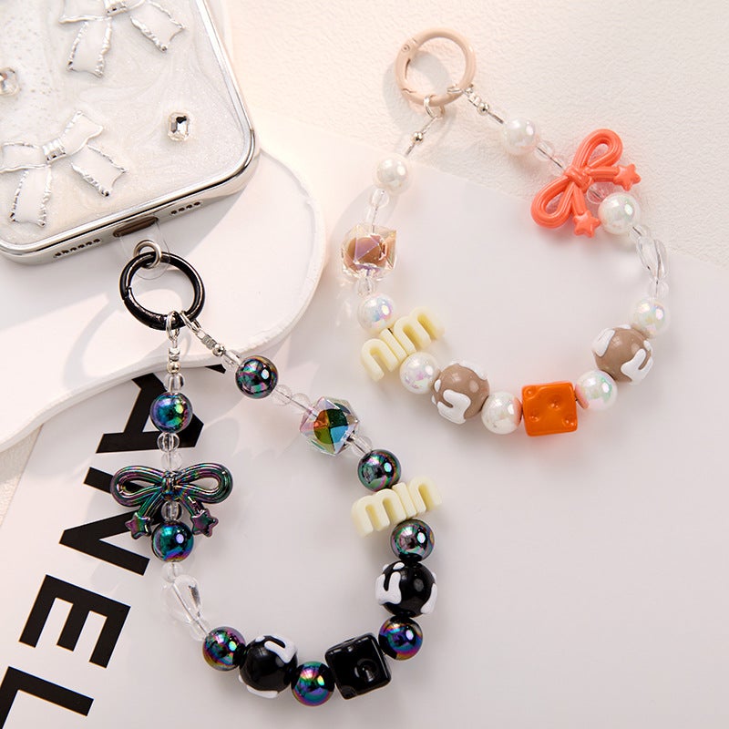 New Xiaohongshu Same Style Min Letter Beaded Mobile Phone Chain Keychain Pendant Bag Small Accessories Small Gifts Wholesale - Image 3