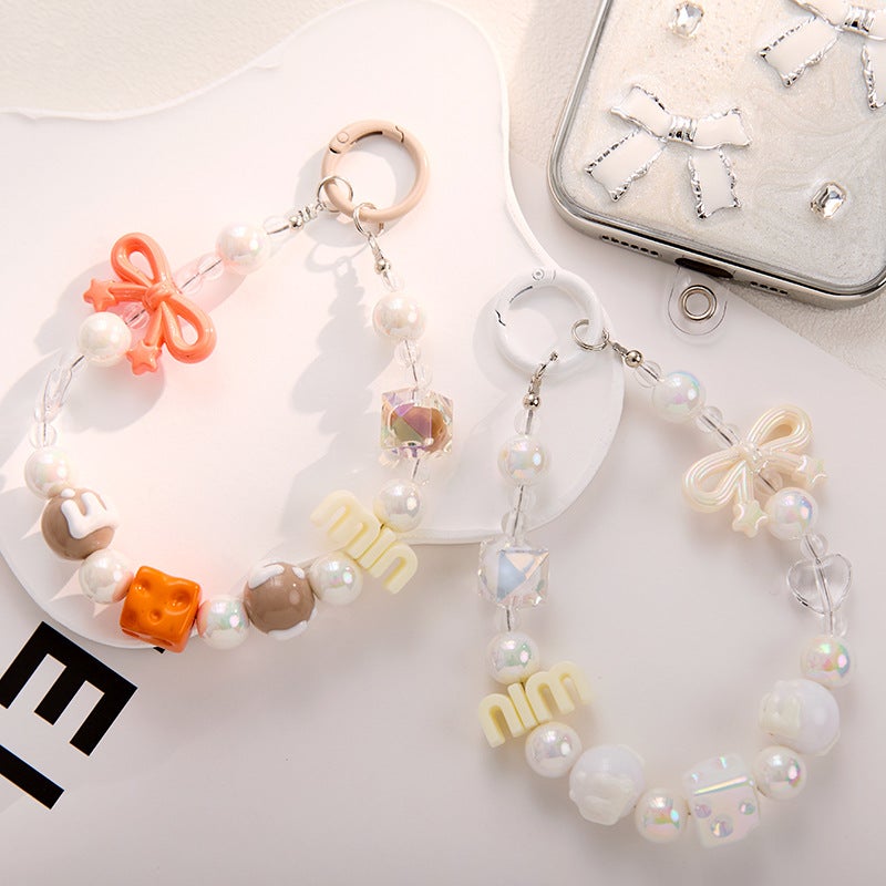 New Xiaohongshu Same Style Min Letter Beaded Mobile Phone Chain Keychain Pendant Bag Small Accessories Small Gifts Wholesale - Image 4