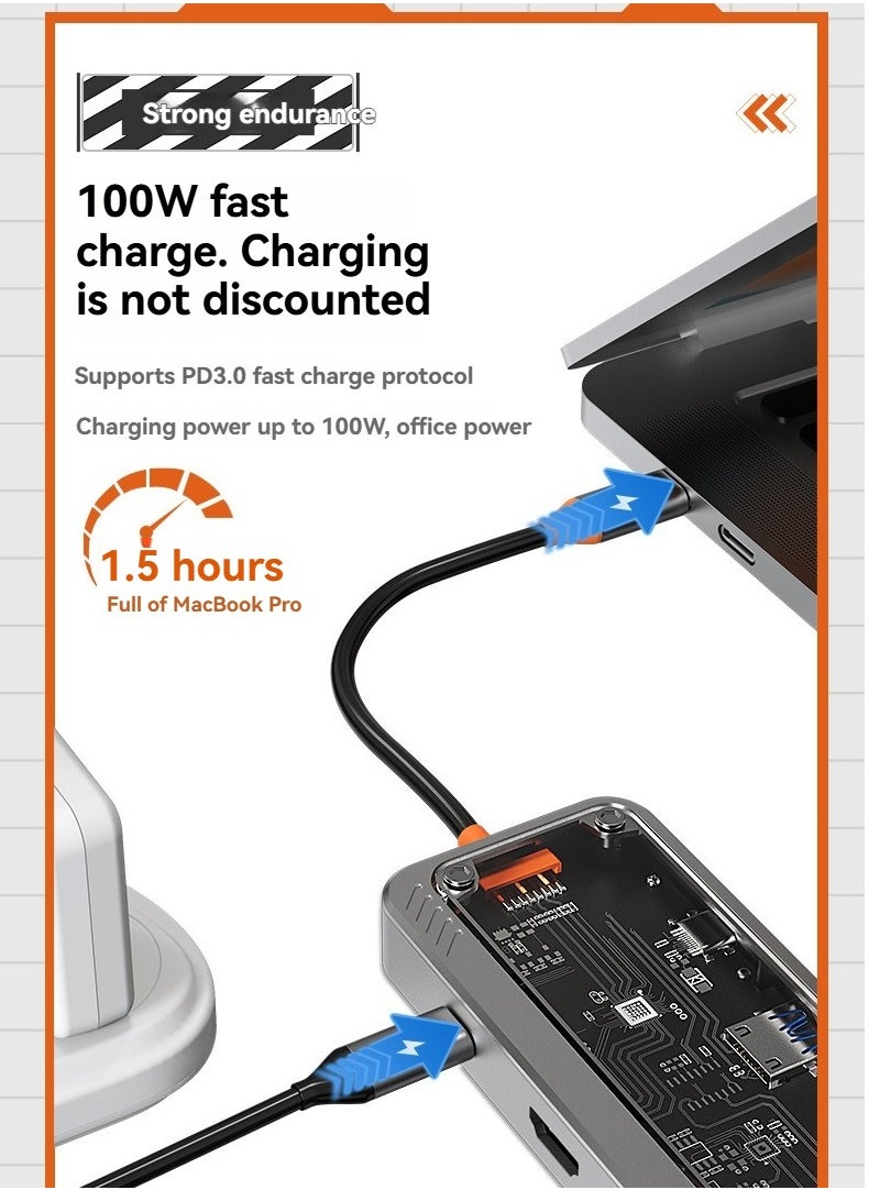 M MIAOYAN Transparent 8-in-1 USB-C Hub – HDMI, RJ45 Ethernet, USB 3.0/2.0, SD/TF, PD Charging | Compact Laptop Dock  - Image 5