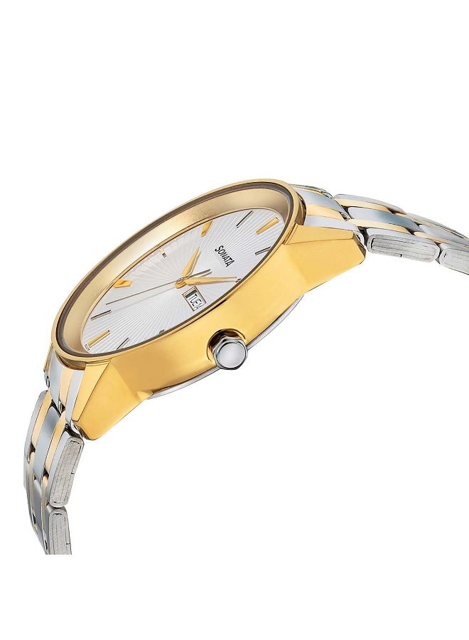 Sonata Quartz Analog with Day and Date Silver Dial Bimetal Strap Watch for Men - Image 3