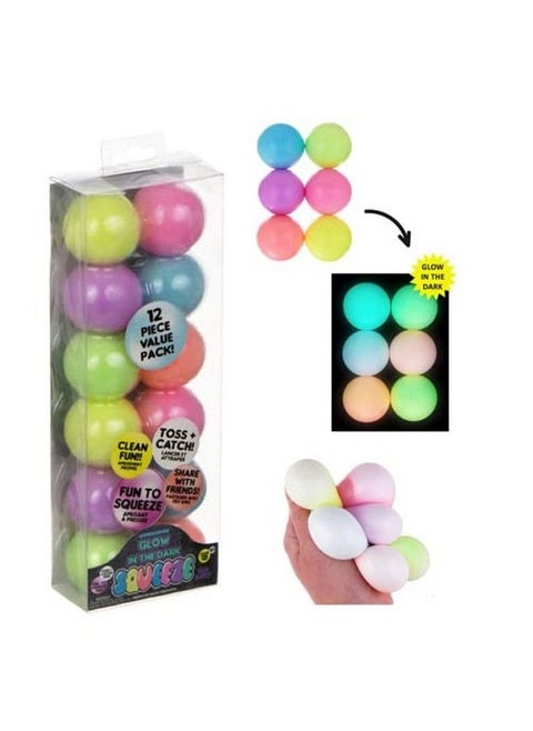 12Pc Value Pack Squeeze Balls In Glow In The Dark Colors Fidget Toy Stress Balls For Adults And Kids Anxiety Relief Items To Squish Squeeze Throw And Stick Fidgets For Kids