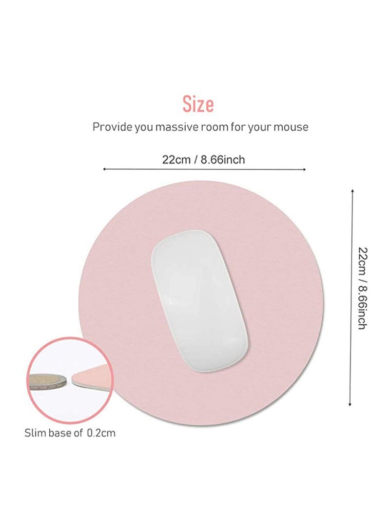 Eco-Friendly PU Leather Round Mouse Pad Waterproof Non-Slip Dual-Sided 22cm in Nude Pink - Image 2