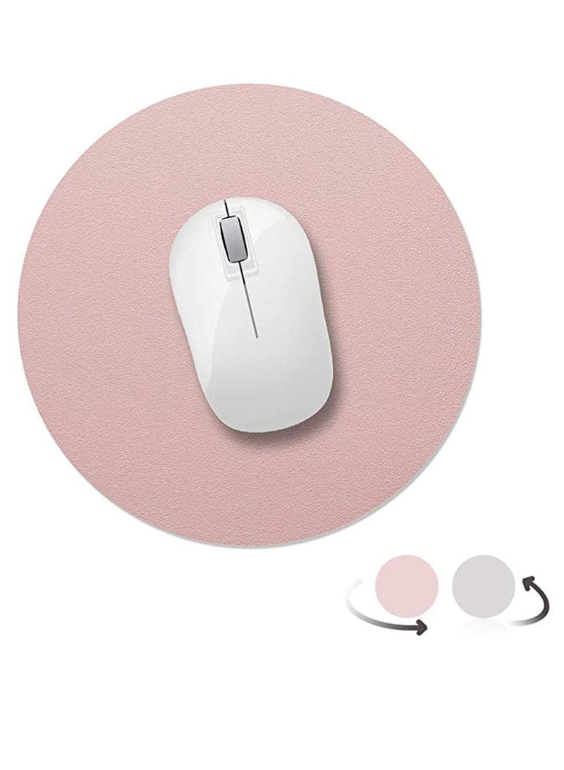 Eco-Friendly PU Leather Round Mouse Pad Waterproof Non-Slip Dual-Sided 22cm in Nude Pink - Image 1