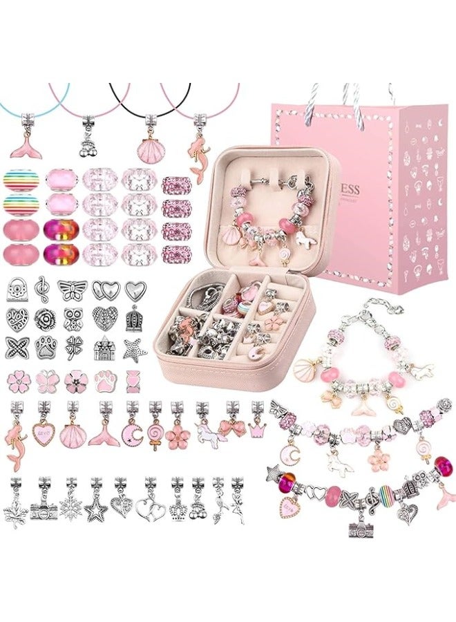 Charm Bracelet Making Kit for Girls, Gift Box Contains 68 PCS of Jewelry Making kit for 6-12 Years Old Girls' Arts and DIY Crafts for Birthday,Ramadan,Eid,Christmas Gift/Present  - Image 1