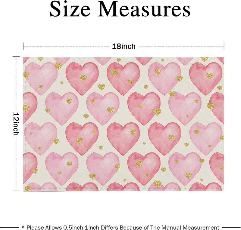 Farg Mothers Day Placemats Pink Hearts Place mats Set of 4 Washable Valentines Placemat 12 x 18 Inches Anniversary Wedding Holiday Seasonal Dining Table Mats Indoor for Kitchen Table - Image 4