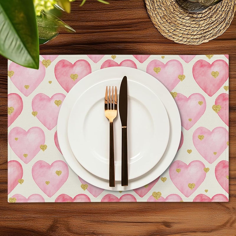 Farg Mothers Day Placemats Pink Hearts Place mats Set of 4 Washable Valentines Placemat 12 x 18 Inches Anniversary Wedding Holiday Seasonal Dining Table Mats Indoor for Kitchen Table - Image 2