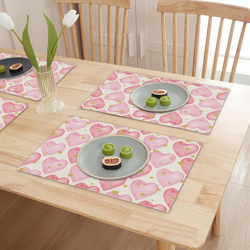 Farg Mothers Day Placemats Pink Hearts Place mats Set of 4 Washable Valentines Placemat 12 x 18 Inches Anniversary Wedding Holiday Seasonal Dining Table Mats Indoor for Kitchen Table - Image 5