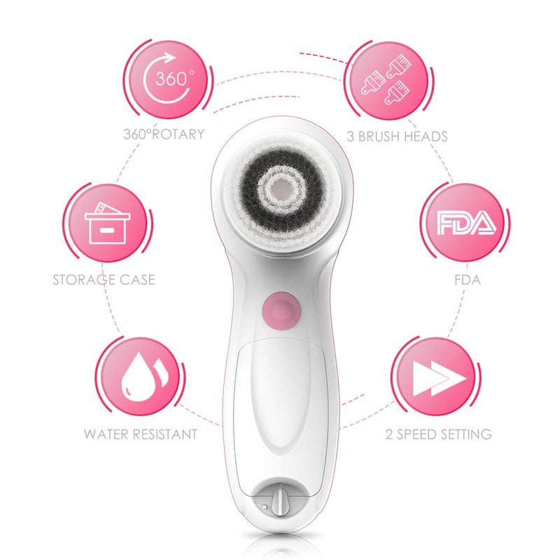 TOUCHBeauty Facial Cleansing & Exfoliator Brush Set with Travel Case 3 Professional Cleansing Brush Heads for Oil/Sensitive/Combination Skin |Waterproof, Dual Speed - Image 3