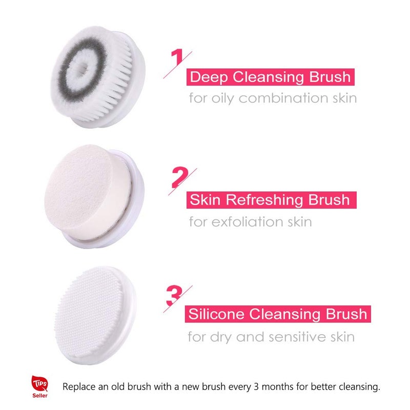 TOUCHBeauty Facial Cleansing & Exfoliator Brush Set with Travel Case 3 Professional Cleansing Brush Heads for Oil/Sensitive/Combination Skin |Waterproof, Dual Speed - Image 2